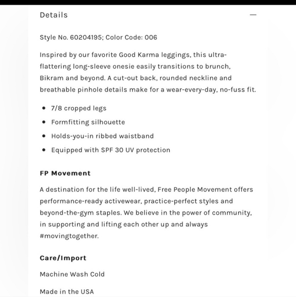 Free People Movement Good Karma Long Sleeve Onesie Leotard XS/S Black NEW! - Picture 3 of 6